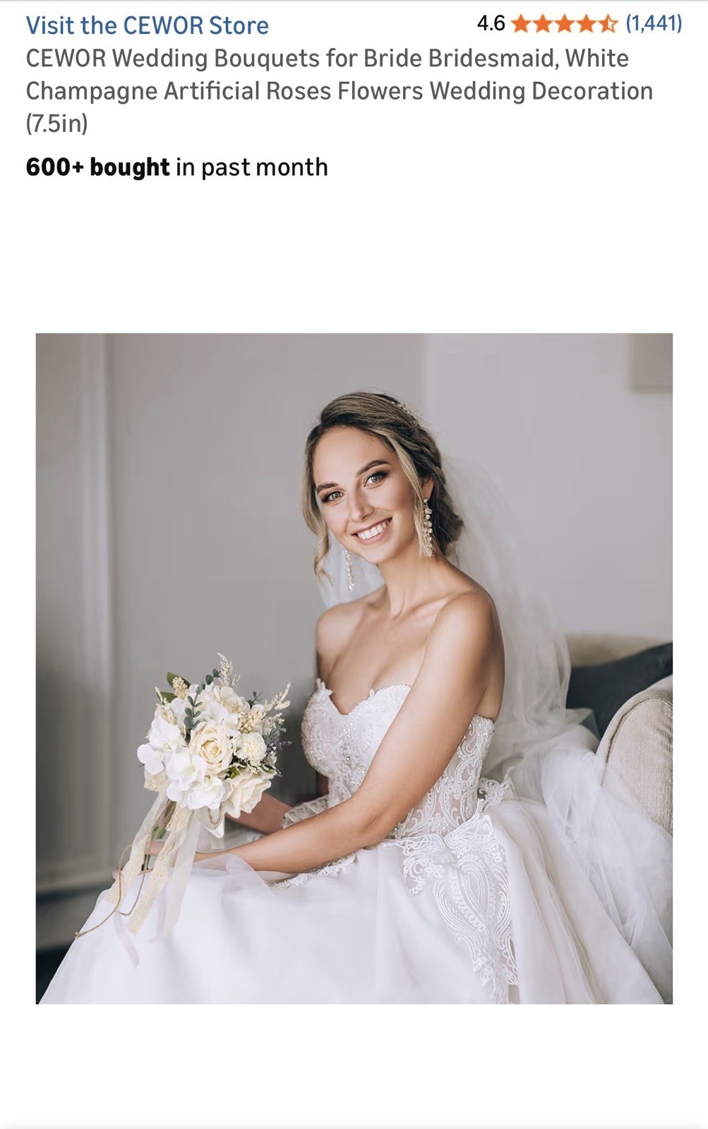 Wedding Bouquets for Bride Bridesmaid, White Champagne Artificial Roses Flowers