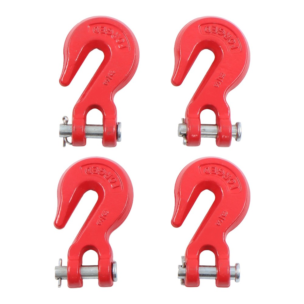 4 Pack 3/8" Clevis Grab Hooks G70 7500lbs Working Load Limit Red Chain Hooks