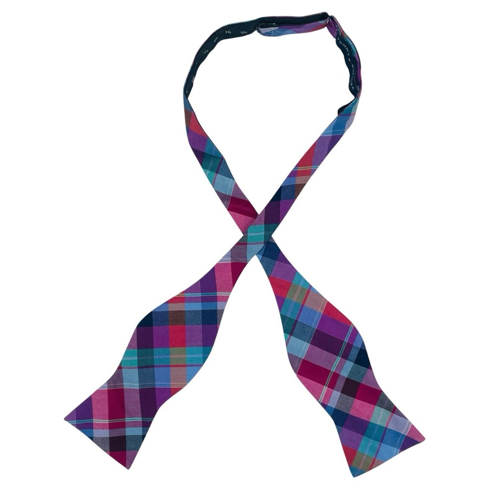 Tommy Hilfiger Men’s Gingham Pattern Multicolor Silk Bow Tie