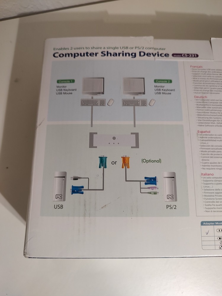 ATEN Computer Sharing Device (CS231) 2-Ports External KVM switch USB