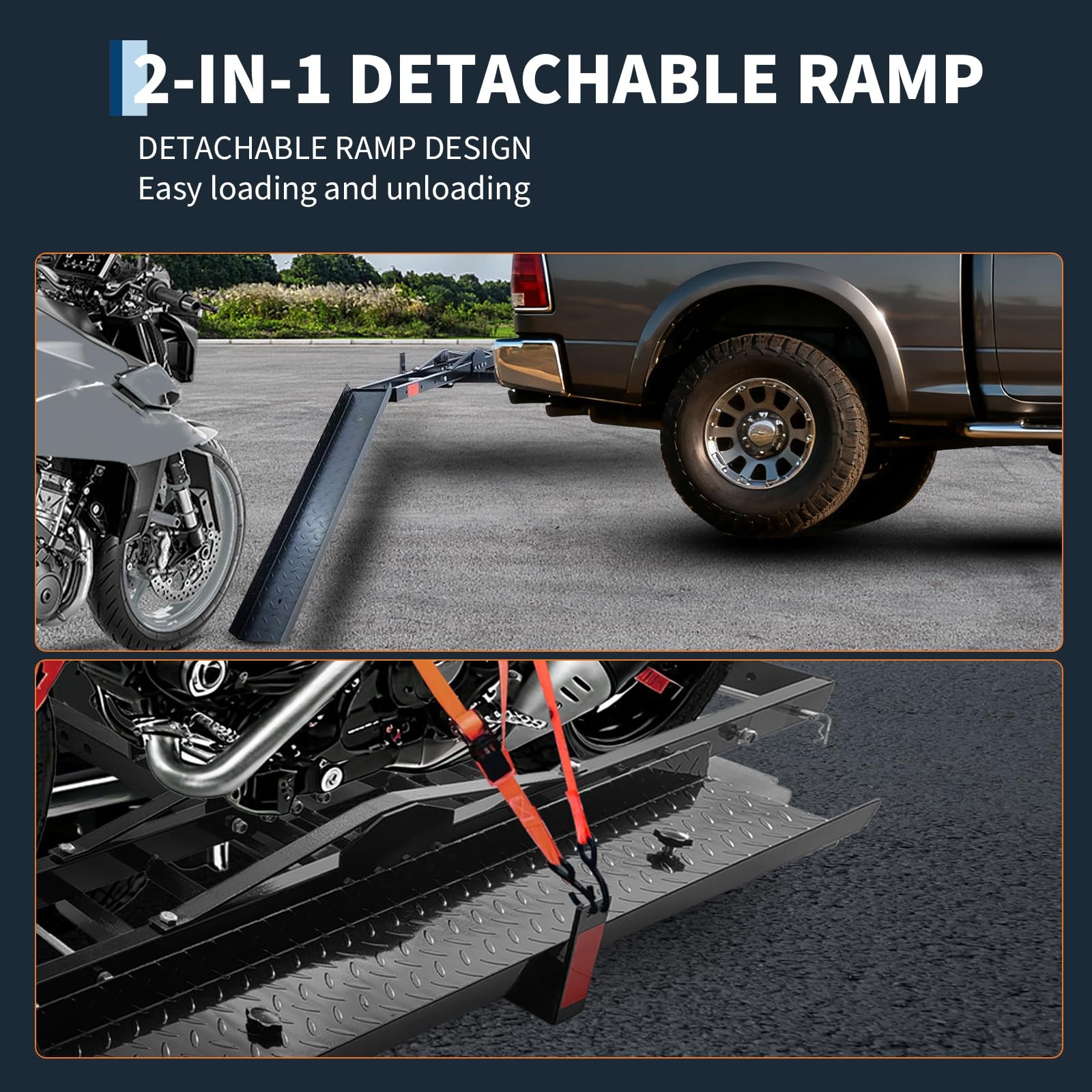 Heavy-Duty Motorcycle Dirt Bike Hitch Carrier Bike Rack 600LB Fit for Truck/SUV