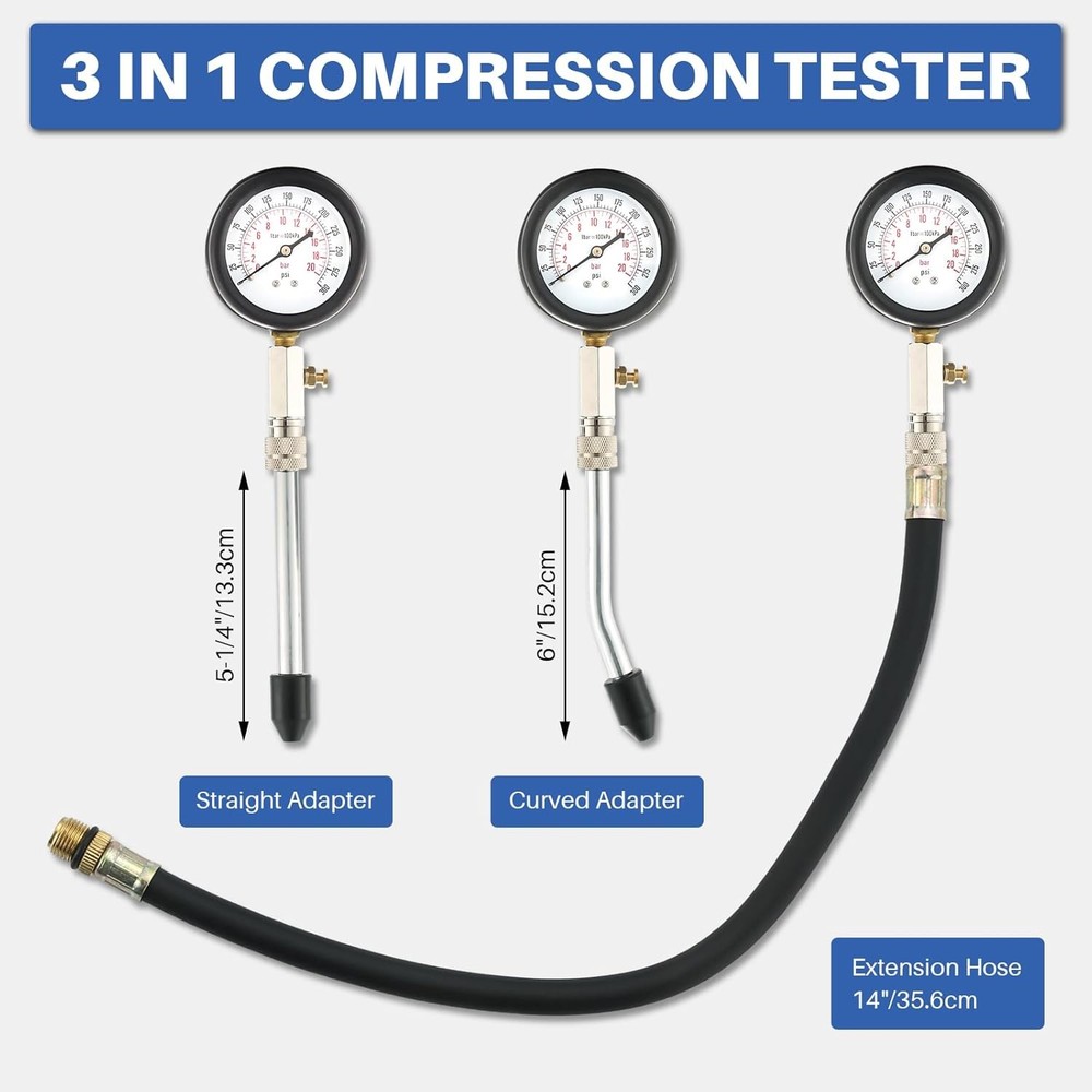 8PCS Petrol Engine Cylinder Compression Tester Kit | Compression Tester Red