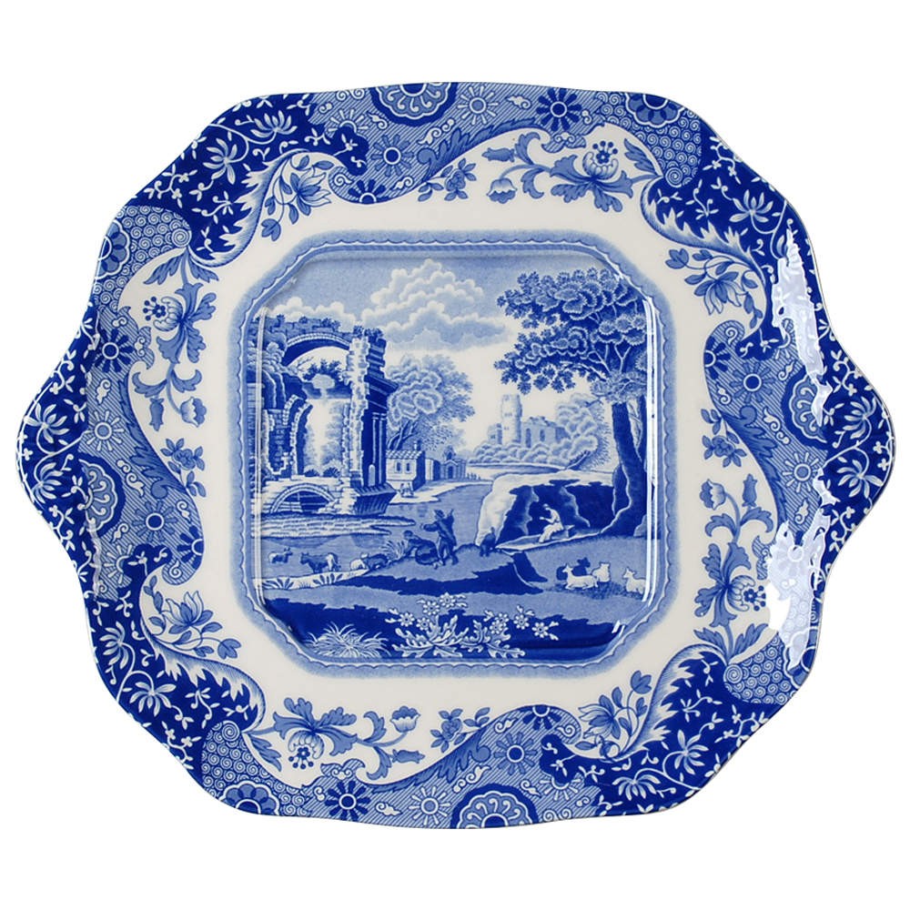 Spode Blue Italian Square Handled Cake Plate 8950271