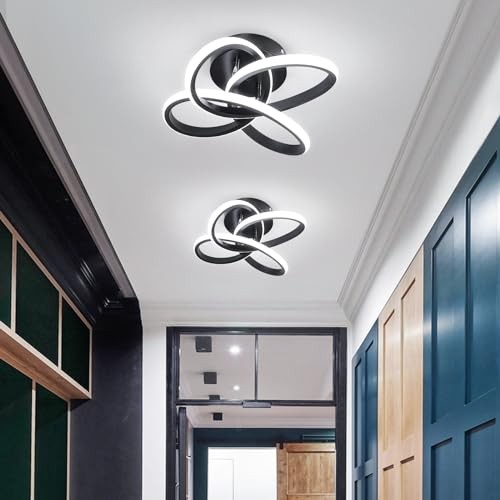 Modern Led Ceiling Light Fixture, 6000K Small Hallway Ceiling Light Black