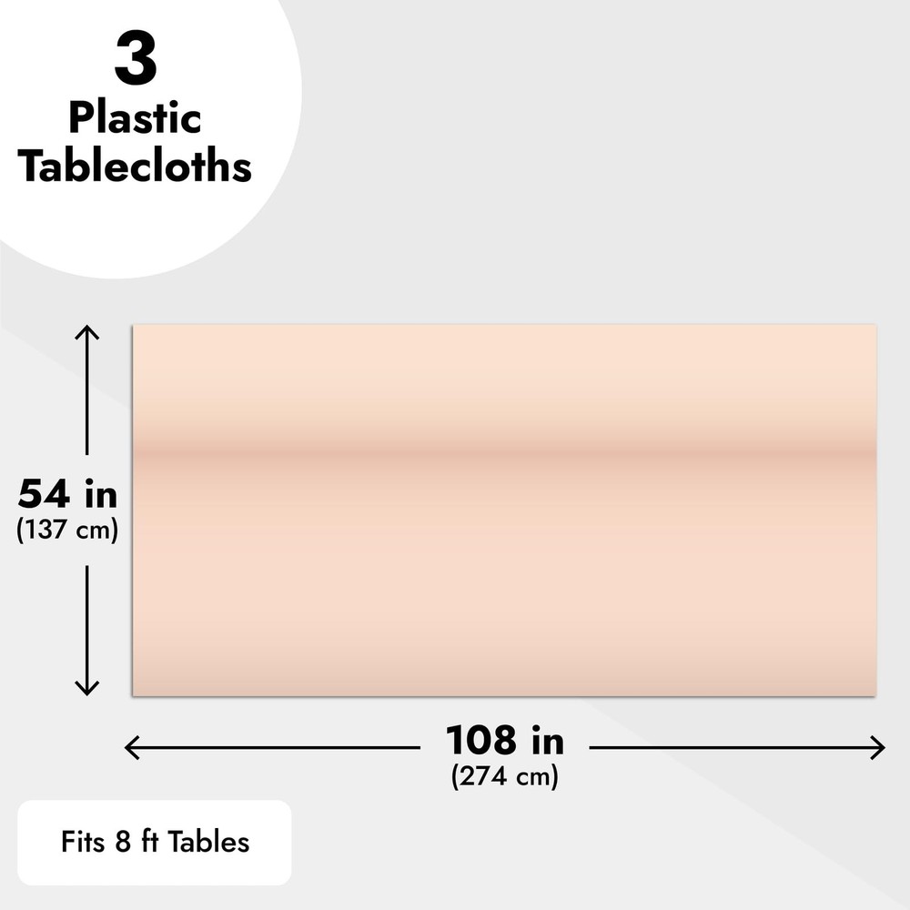 Sparkle and Bash Rose Gold Plastic Rectangular Tablecloth - Easy-Clean Dispos...