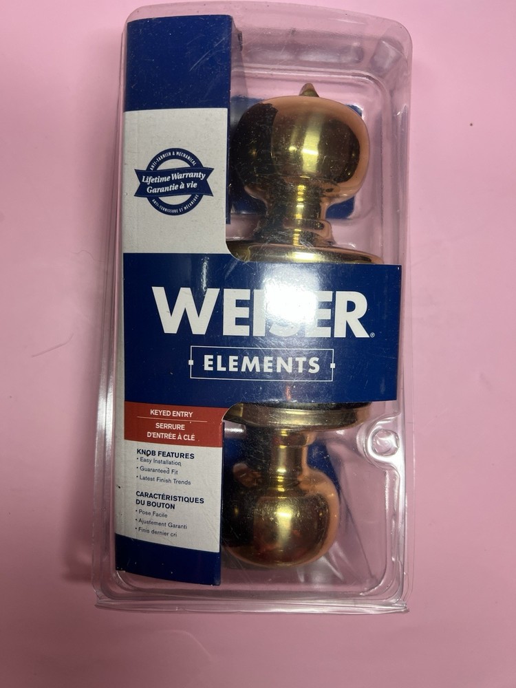 Weiser Elements Polished Brass Entry Door Knob with SmartKey