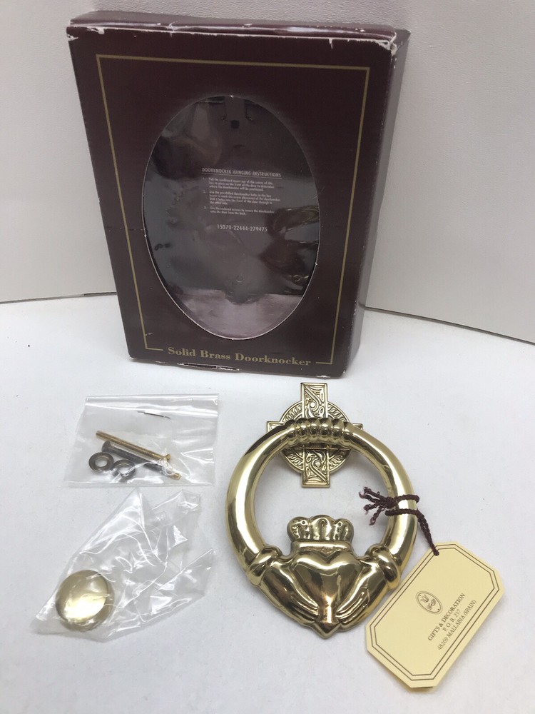 D & G Solid Brass CLADDAGH Doorknocker / CELTIC CROSS Back- Spain - NIB