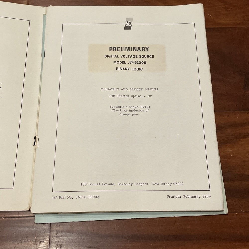 HP J44-6130B Digital Voltage Source Binary Logic Operating Manual 06130-90003