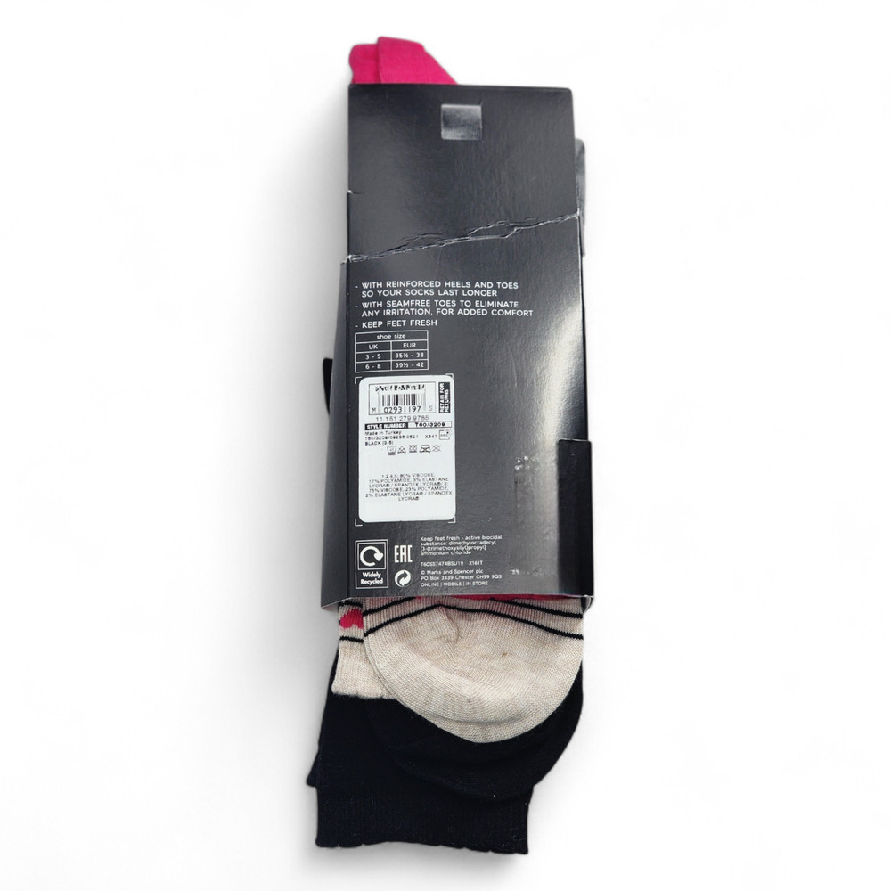 M&S Sumptuously Soft Ankle Socks – 5 Pack – Black Mix