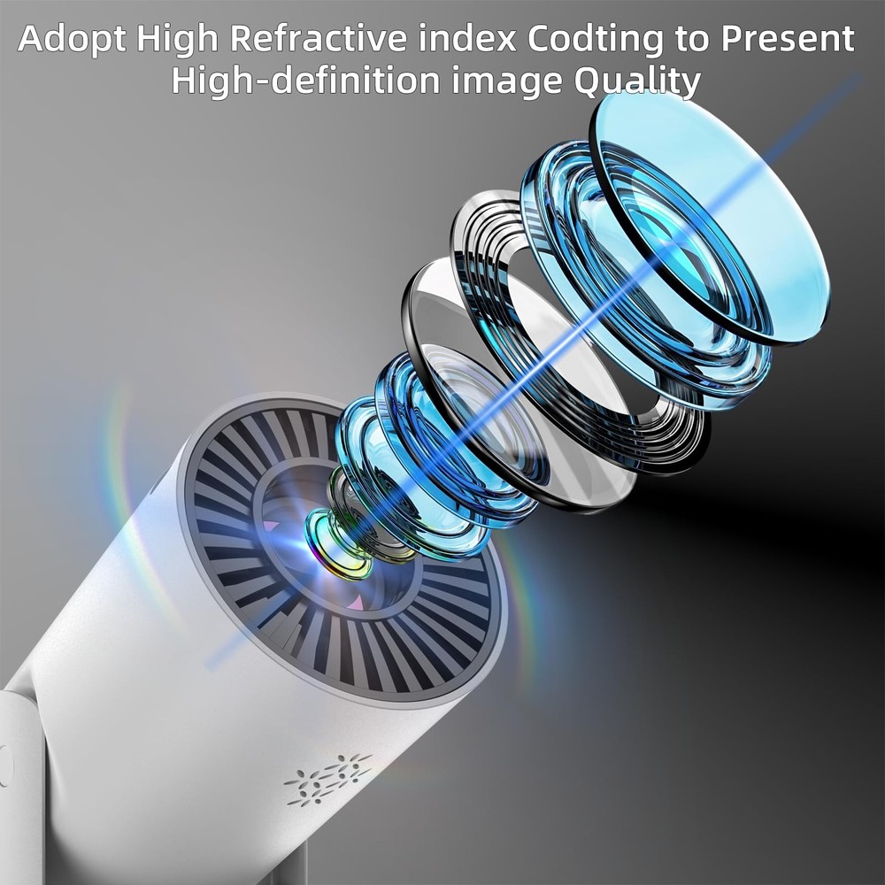 Mini projector, with wired screen sync 4K 1080P portable projector 180° white