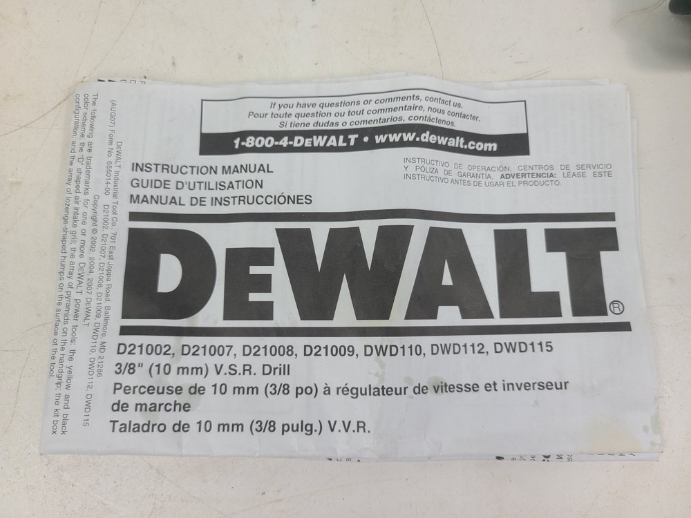 DEWALT DWD110 3/8 inch Variable Speed Reversible Grip Drill Bundle (TESTED)