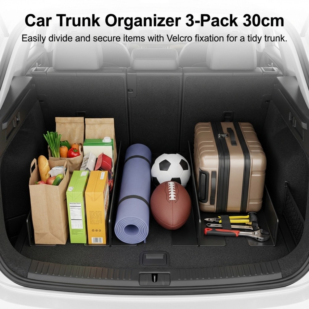 Adjustable Car Trunk Organizer with Hook and Loop Straps for Luggage Dividers