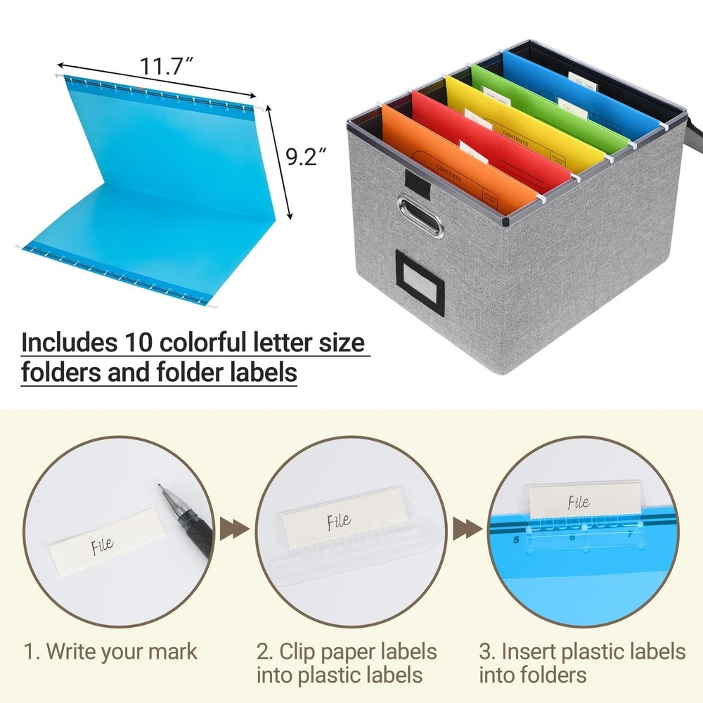 2Pack File Storage Organizer with 10 Hanging Folders & Plastic Slide, Collaps...