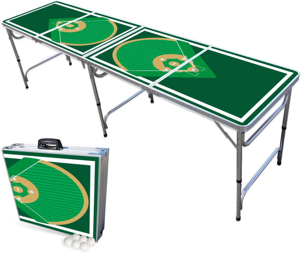 8-Foot Baseball Diamonds Beer Pong Table - Foldable & Portable Fun!