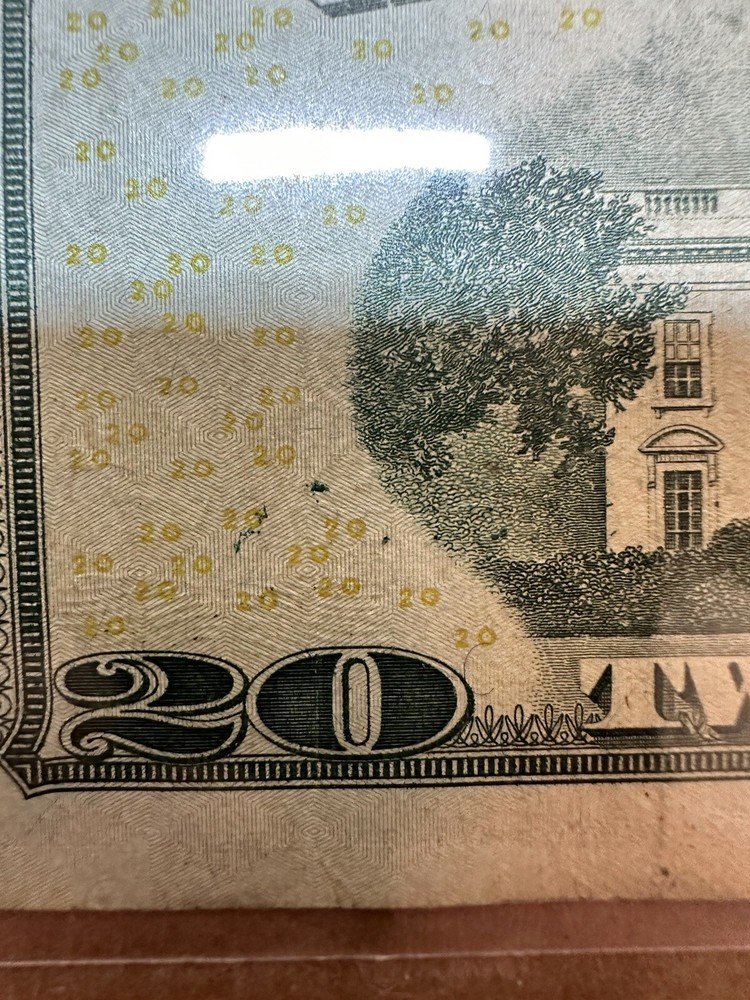 $20 BILL INK SMEAR ERROR & OVER INK BLEED THROUGH REVERSE