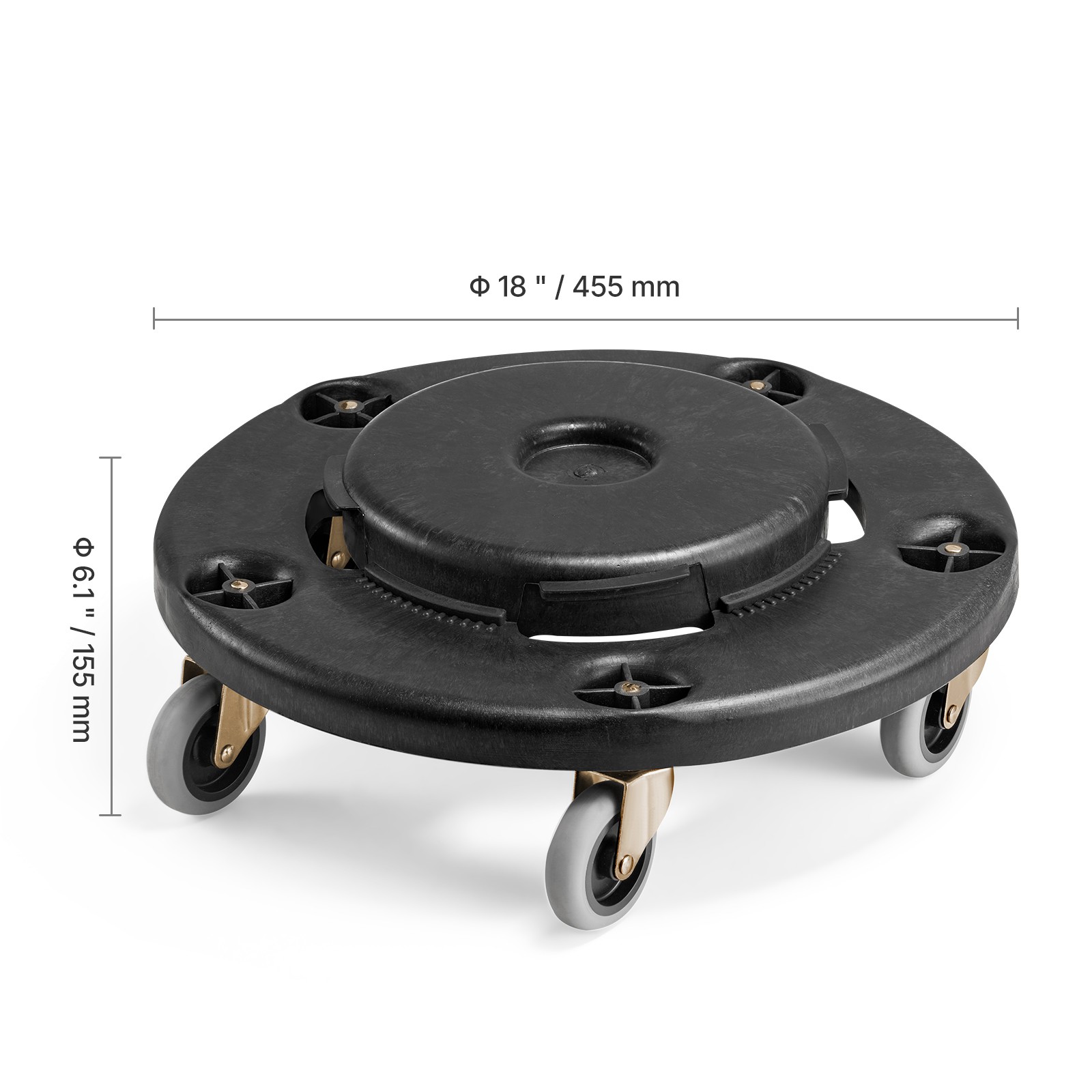 Round Trash Can Dolly Fit 20, 32, 44, 55 Gal Garbage Container 500lbs