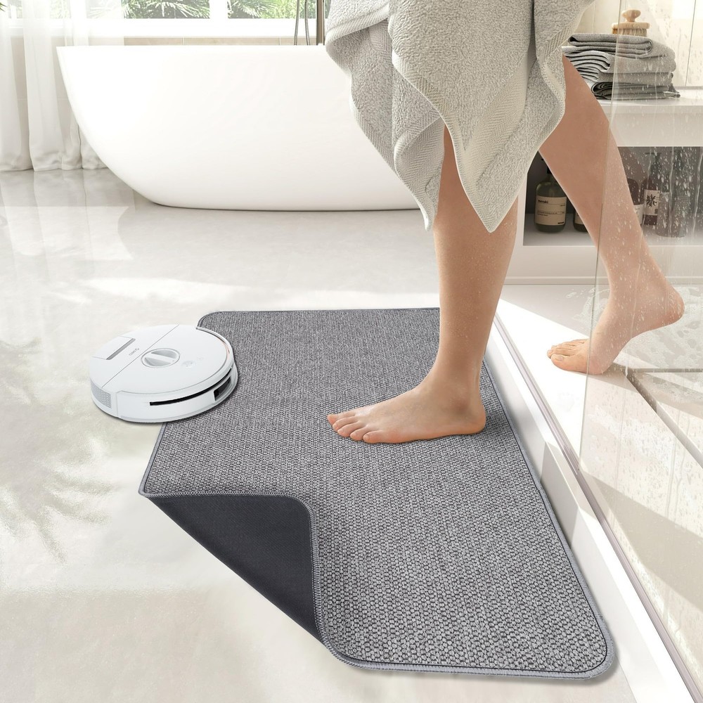Bath Mat,Ultra Thin Bathroom Rugs,Rubber 1'5" x 2'3" (Rectangular), Grey