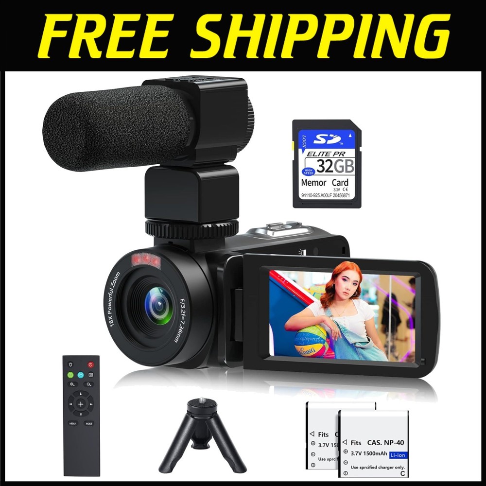 1080P Video Camera Bundle with Night Vision & Remote