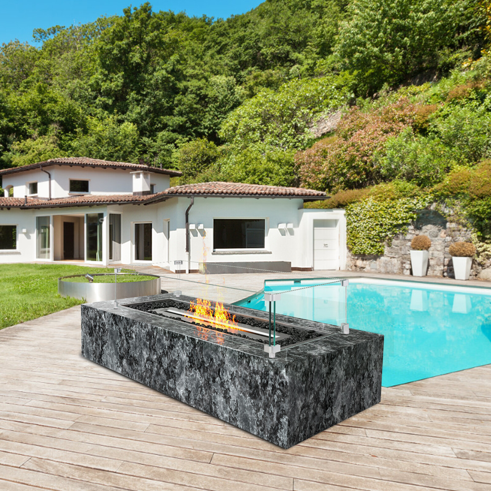 VEVOR Fire Pit Wind Guard Tempered Glass Flame Shield 23.5"x7.5"x6.5" 0.3" Thick