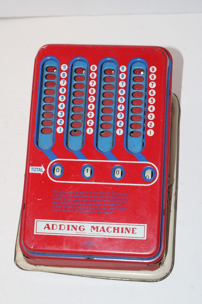 1940's Vintage Metal Tin Wolverine Adding Machine Hand Pull Dial Calculator