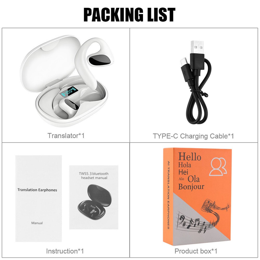 Smart Translator Earbuds 155+ Languages Bluetooth Real Time Online Translation