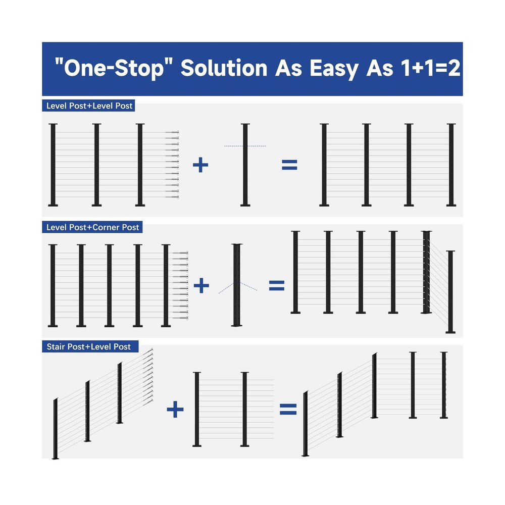 42" One-Stop Cable Railing Post Kits, 5 Pack Fixed Top Level Drilled Line Pos...