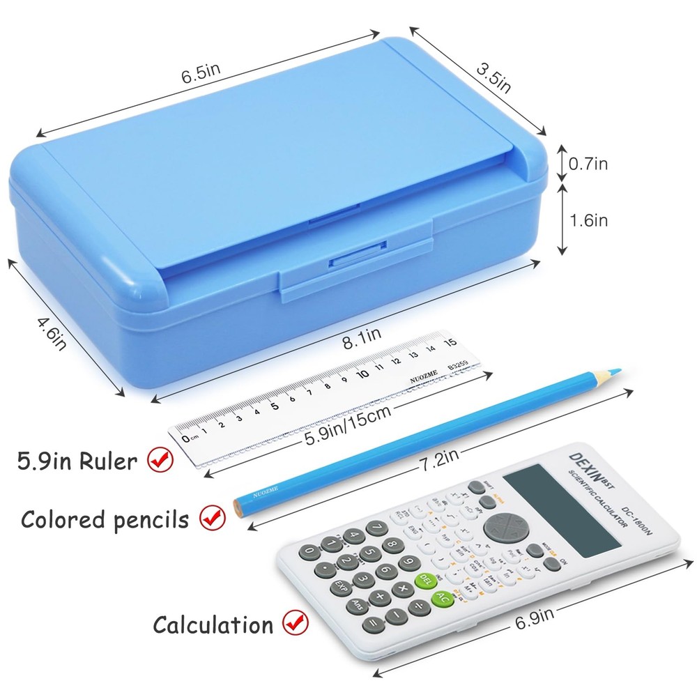 Nuozme Double Layer Pencil Box, Hard Pencil case 2 Compartments, Plastic Larg...