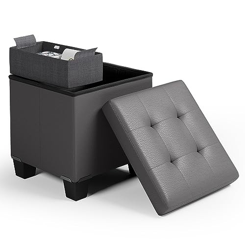 Storage Ottoman Cube with Storage Bin, 15-In Square Ottoman with Storage for
