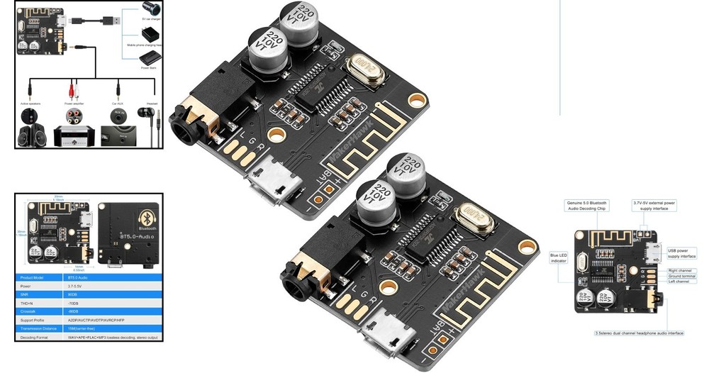 Compact 5V Bluetooth Receiver Board with Lossless Decoding for Superior Sound