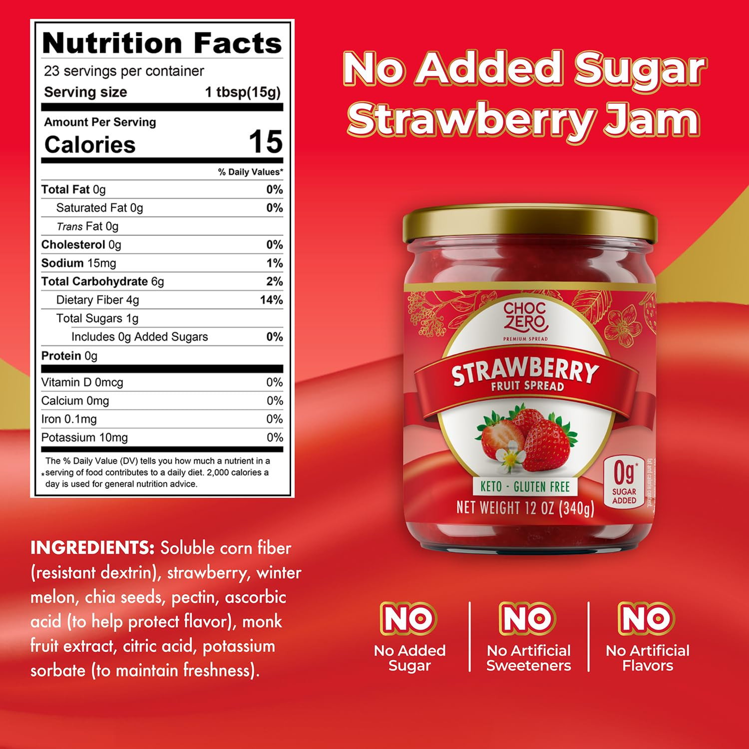 Choczero Keto Strawberry Fruit Spread, No Sugar Added, Keto Friendly, All Natura