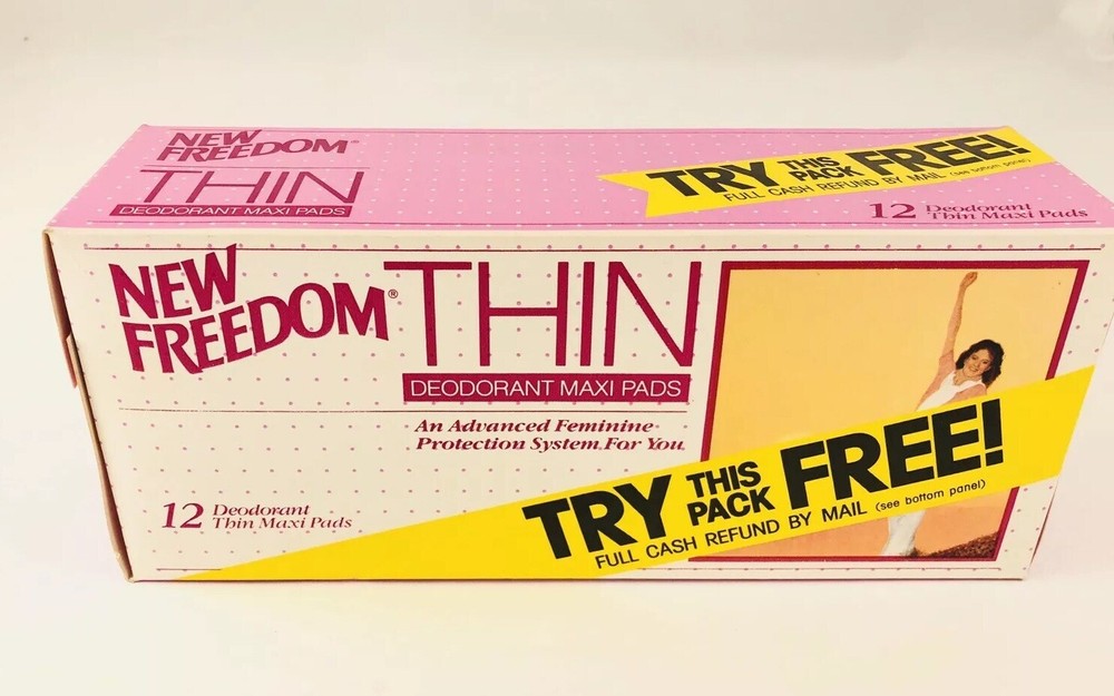 Vintage 1982! New Freedom 12 Deoderant Thin Maxi Pads, New & Sealed!