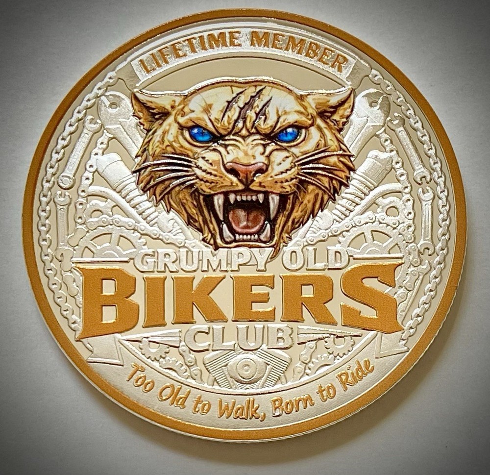 Grumpy Old Bikers Challenge Coin-3D-Silver Colored-Harley Davidson