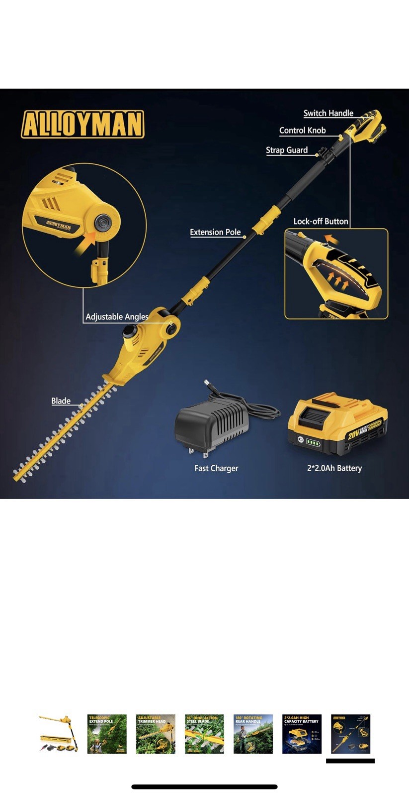 20V MAX Pole Hedge Trimmer,Telescoping Pole Hedge Trimmer,with 2 Packs 2.0Ah ...