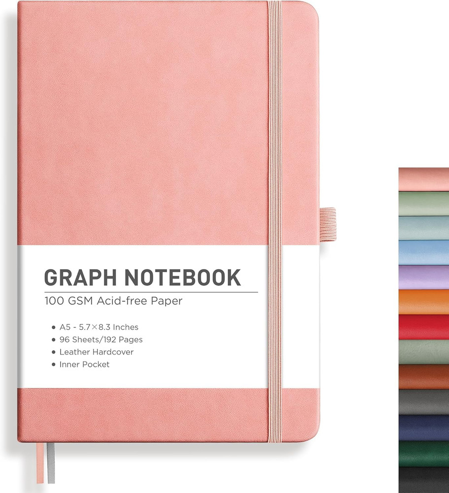 Graph Grid Paper Notebook, 192 Pages, A5 Medium Size (5.7'' x 8.3''), 5 Squares