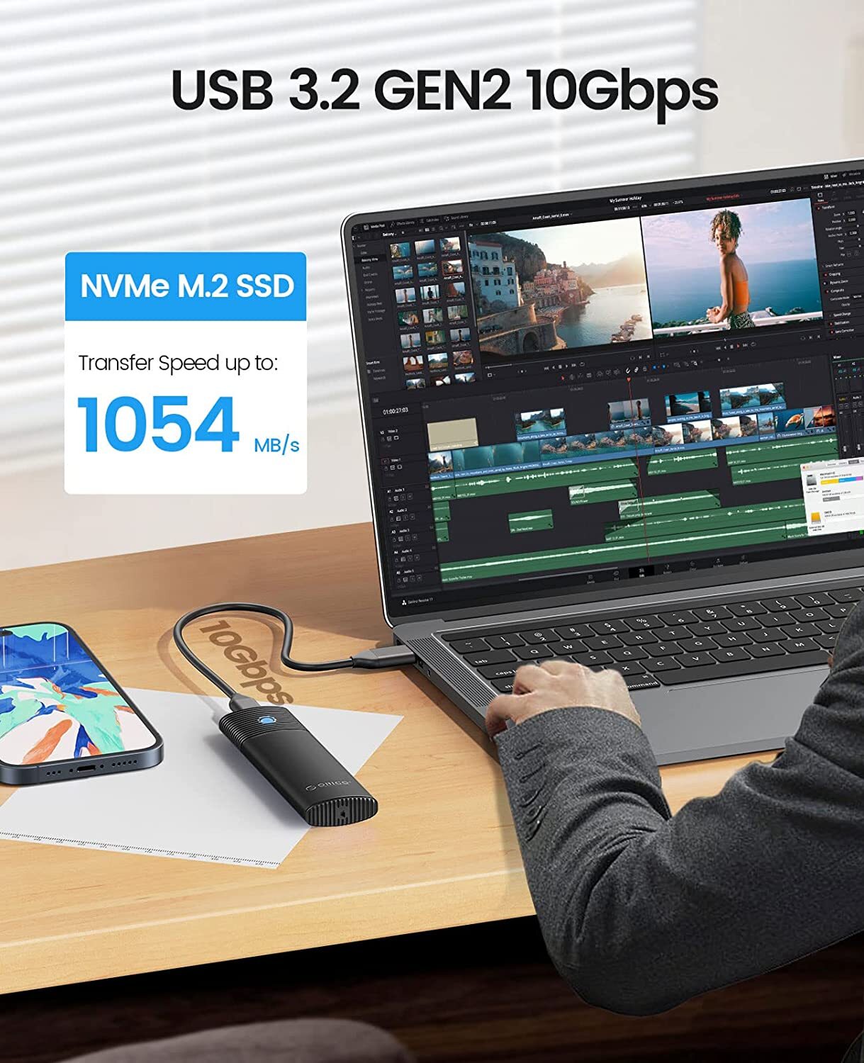 ORICO M.2 NVME SSD Enclosure USB C Adapter 10Gbps SSD Case 4TB Thunderbolt 3