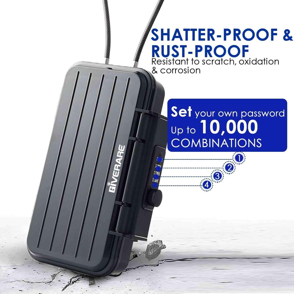Portable Lock Box, 4-Digit Combination Safe Boxes with Detachable Cable, Anti...
