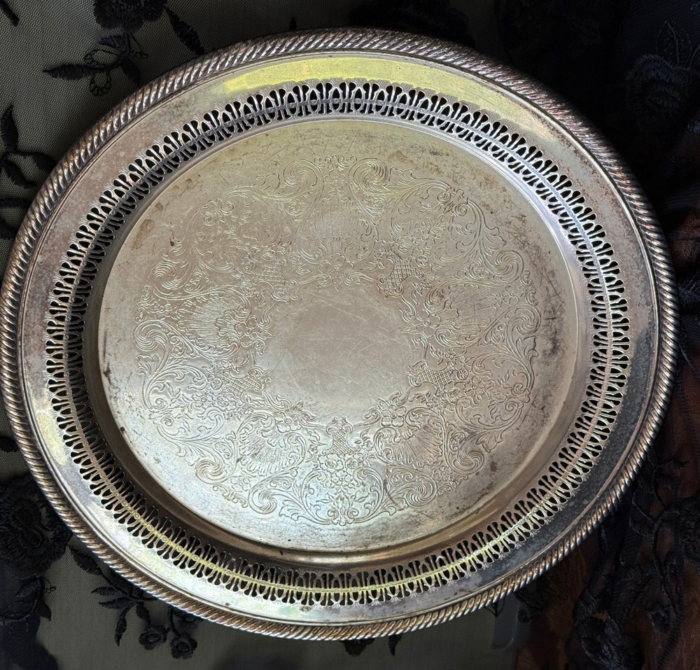 Vintage Wm Rogers Reticulated Silver-Plate 12" Serving Tray 170