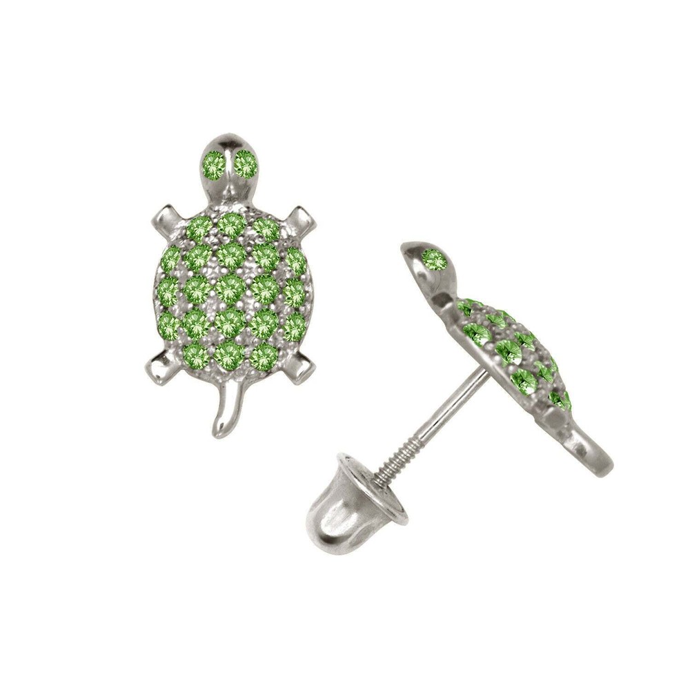 14k Yellow or White Gold Turtle CZ Stud Earrings