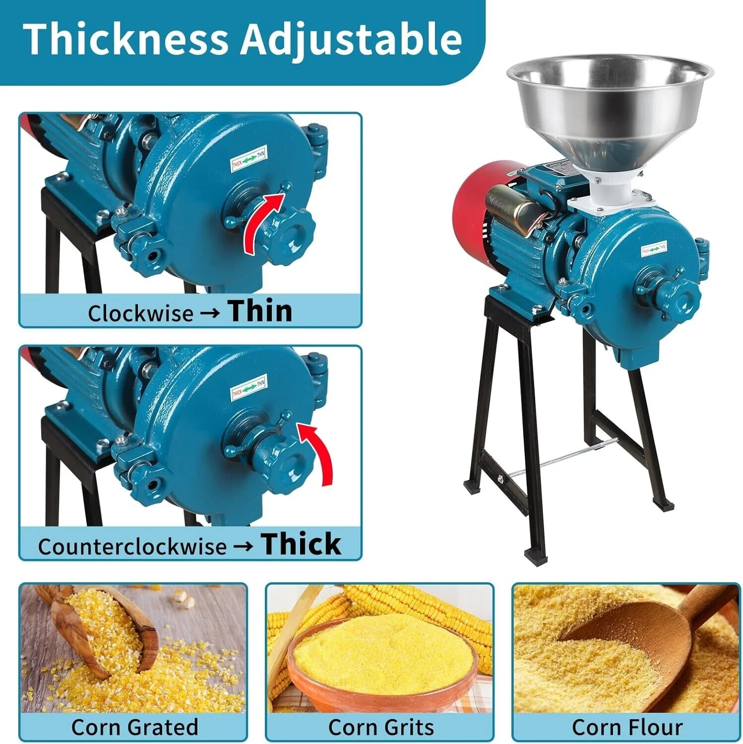 Electric Grain Mill Grinder 3000W 110V Commercial Dry Feed Corn Cereals Wheat