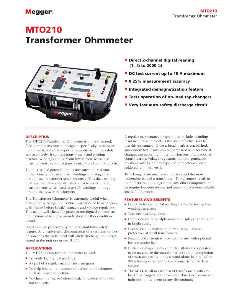 Megger MTO210 Transformer Ohmmeter