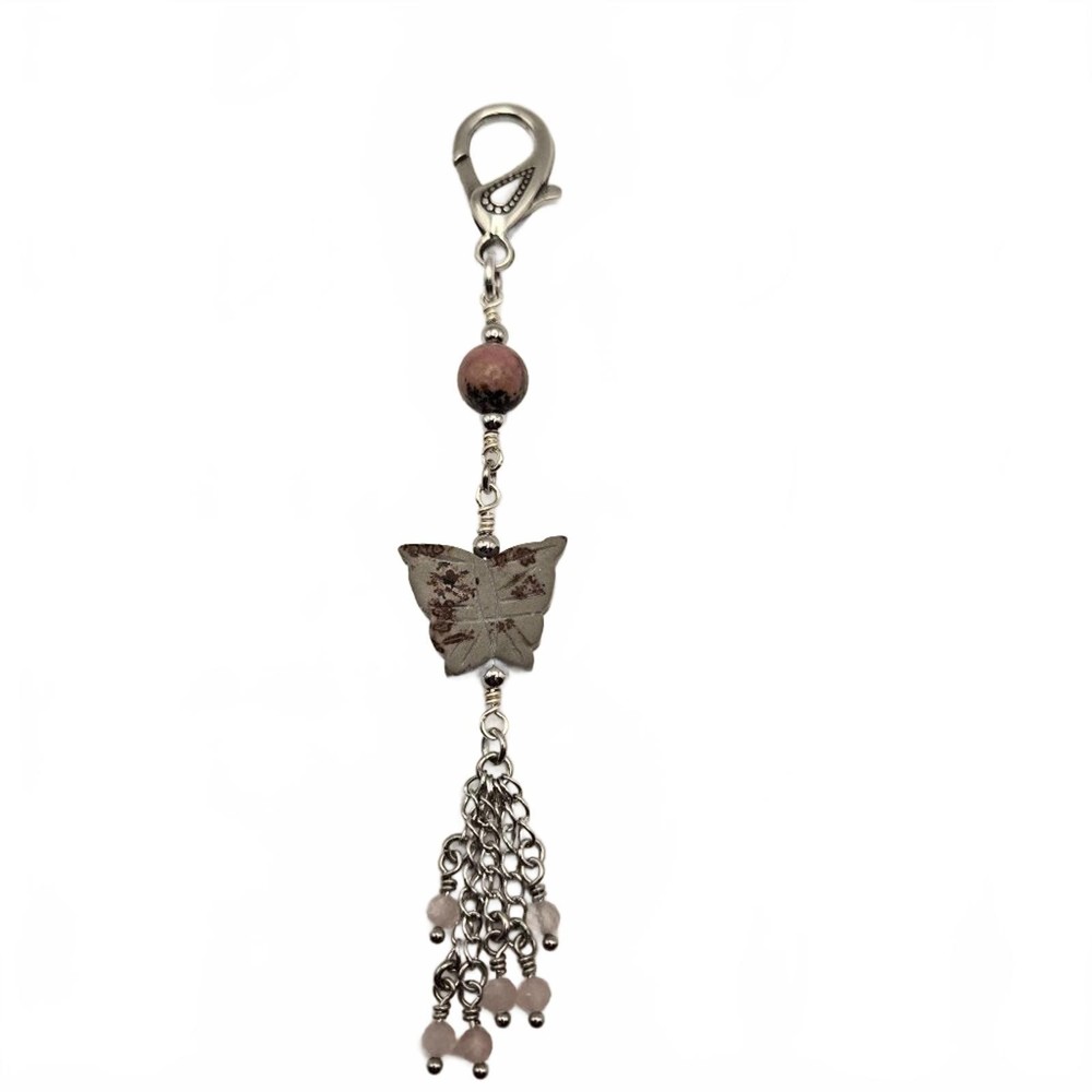 Handmade Gemstone Purse Charm Zipper Pull Butterfly