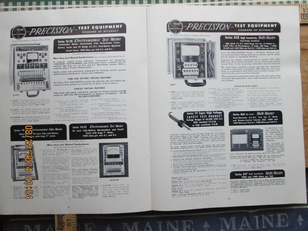 precision test equipment catalog & price list 1950