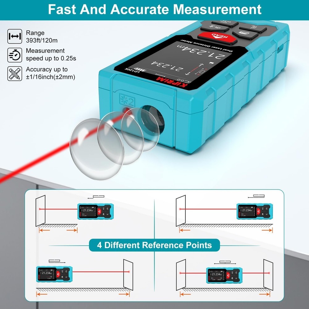 Rechargeable 393ft Laser Distance Measuring Tool with Electronic Level Function