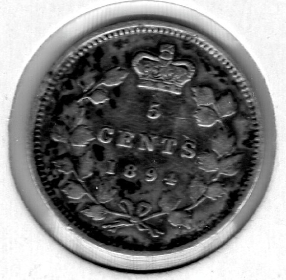 1894 Canada 5 Cents Coin - VF