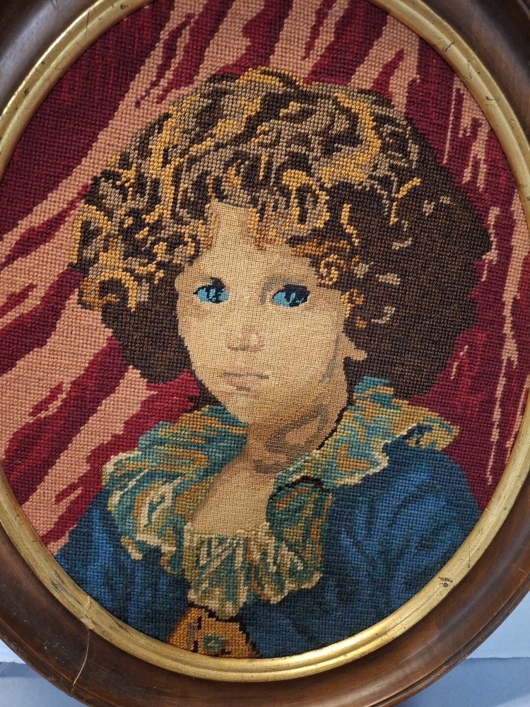 Young Boy Needlepoint by JB Greuze in Frame