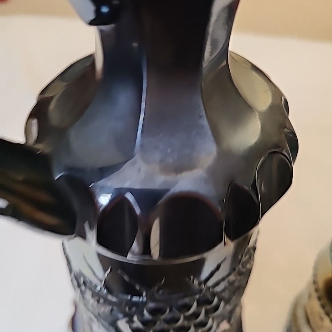 vtgNORTHWOOD CARNIVAL GLASS GRAPE & CABLE WHISKEY DECANTER & SHOT GLASS AMETHYST