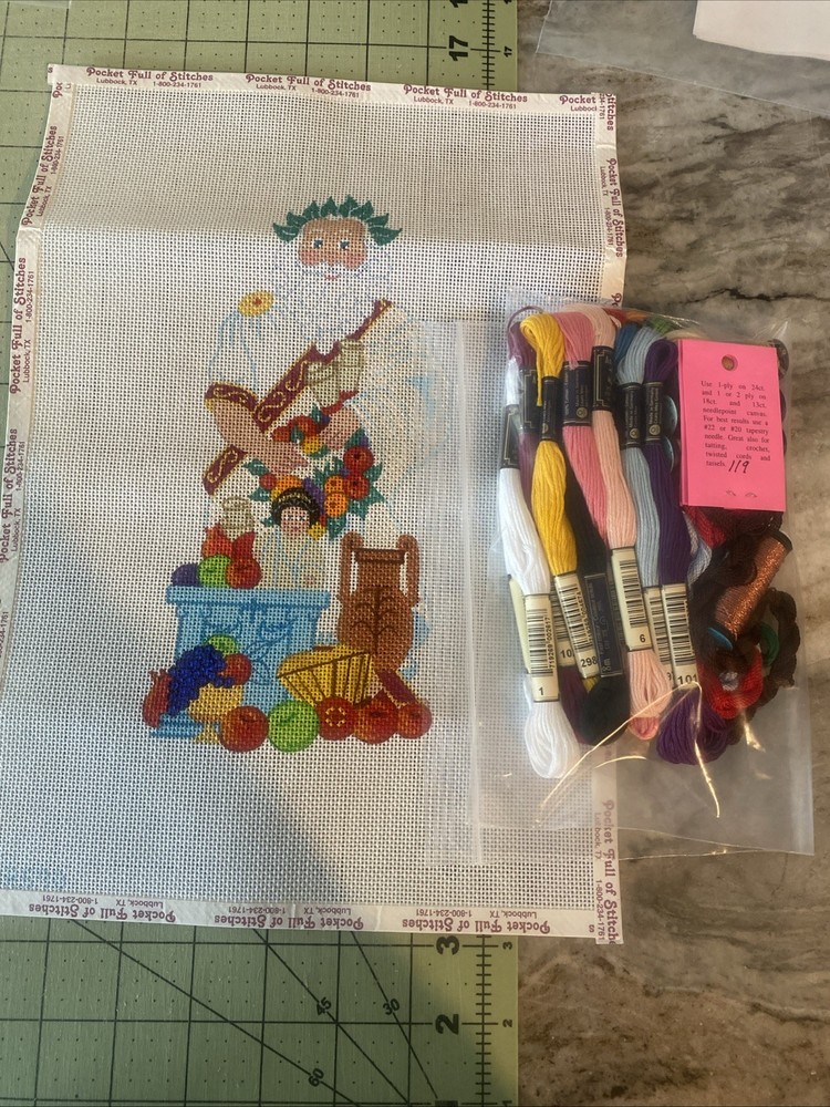 Christopher Radko Design Needlepoint Canvas 18 Mesh Hand Painted Includes Floss