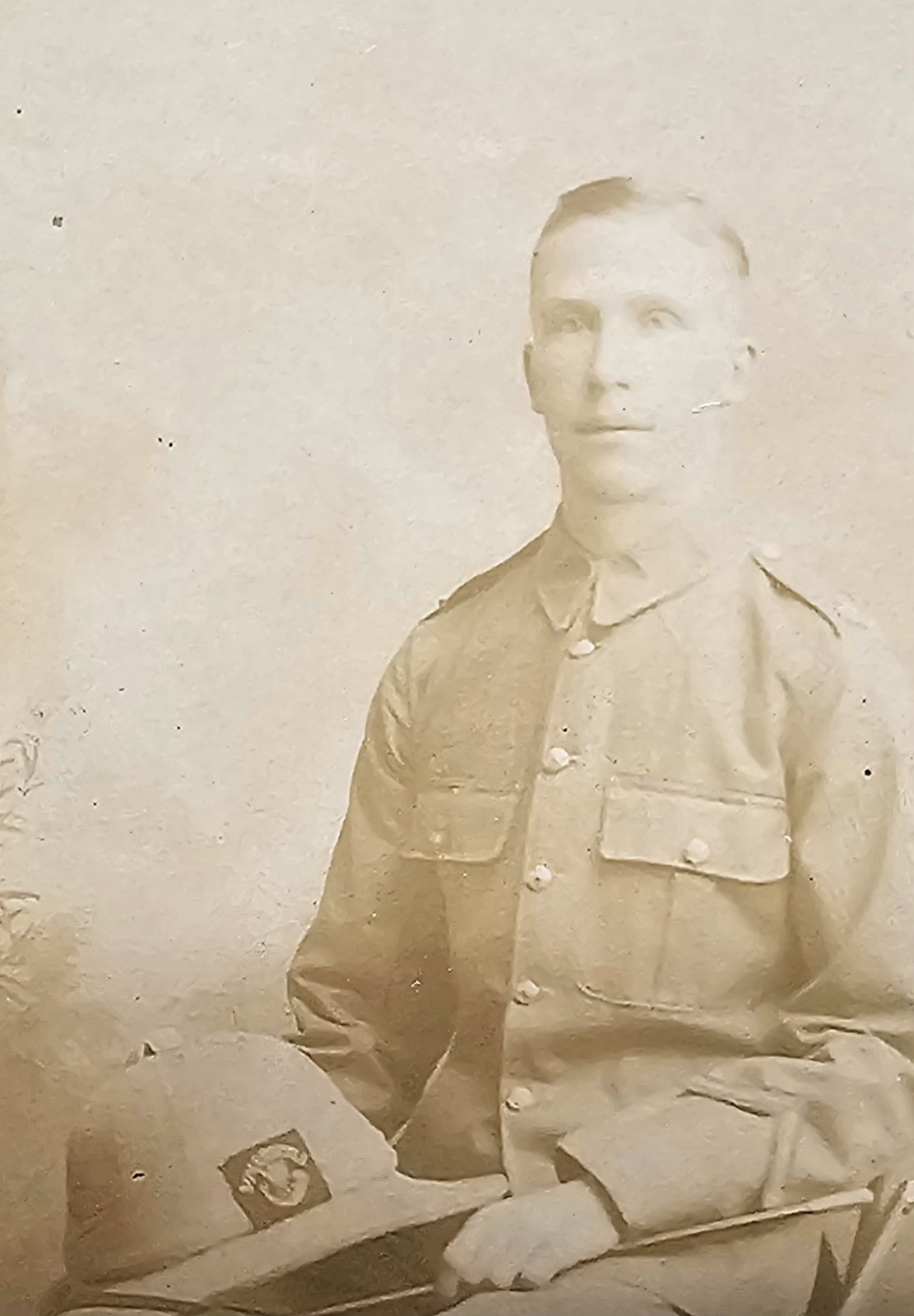 Rare Antique Photo WWI British Soldier in Pith Helmet 1914 Postcard RPPC