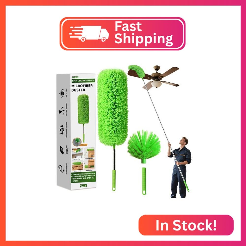 Cobweb Duster with Extension Pole, Washable Cleaning Duster Set with 2 Duster He