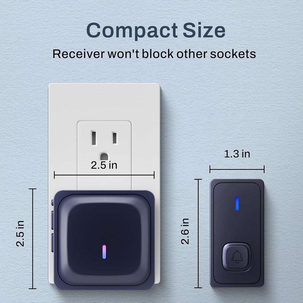 Waterproof Wireless Doorbell - 1000Ft Range, Adjustable Volume & Flash